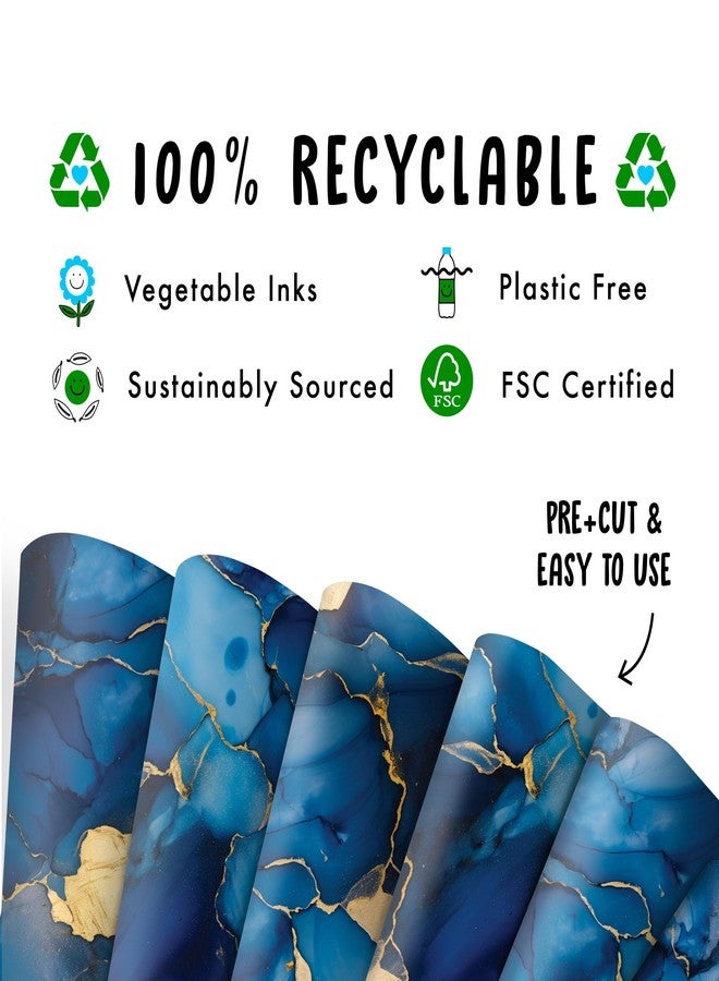 CENTRAL 23 Blue And Gold Wrapping Paper - 6 Sheets Of Elegant Gift Wrap - Marble Wrapping Paper - For Birthday Wedding Christmas Holiday - Comes With Stickers - Image 3